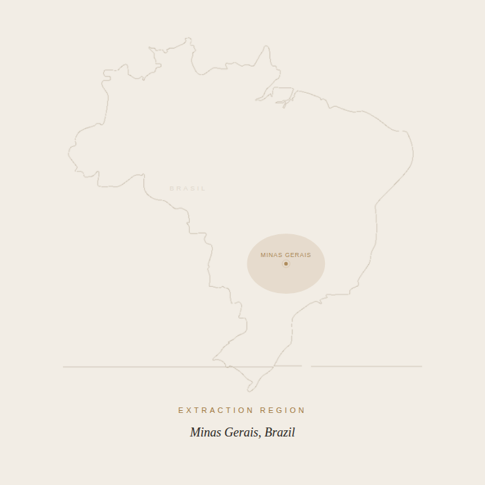 Map of Brazil highlighting the Minas Gerais region where Cristal Hematoide is quarried