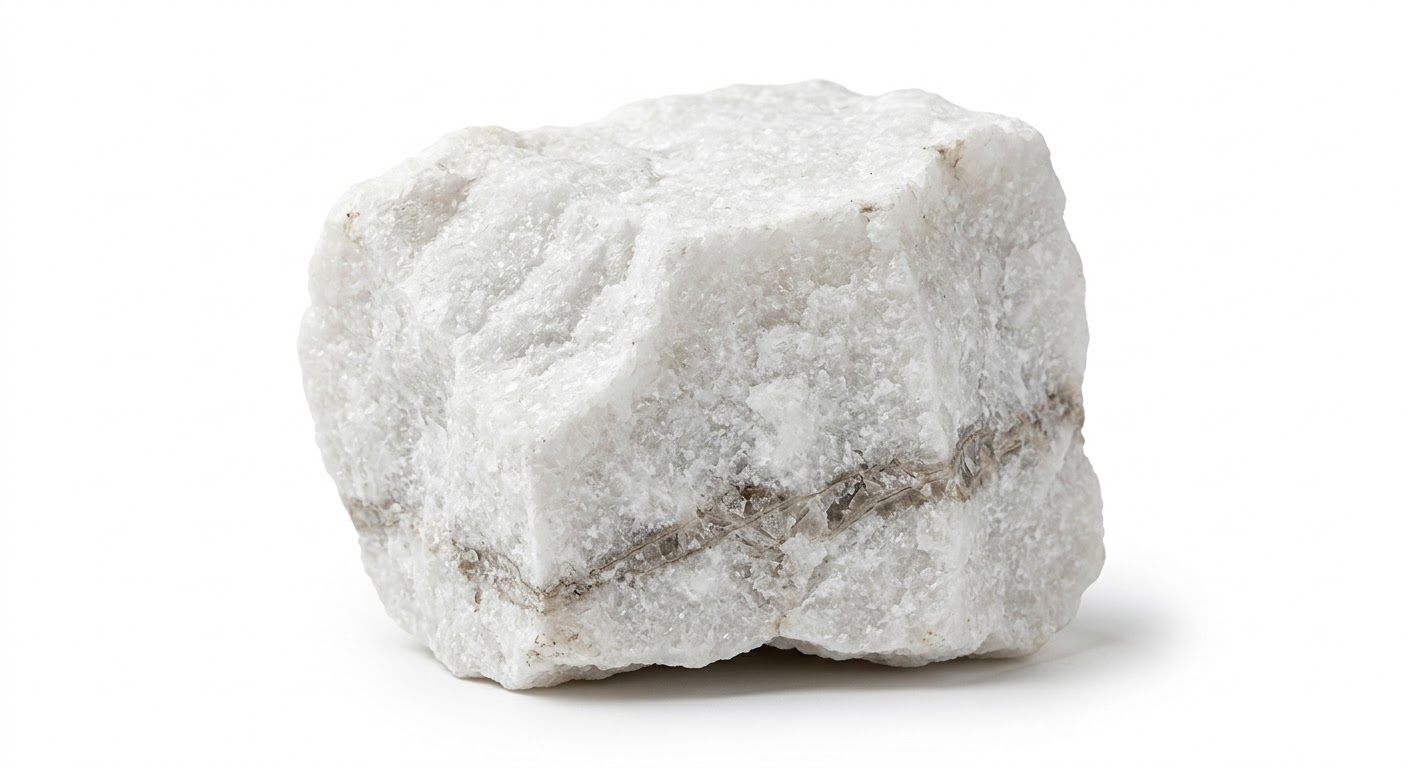 Raw white marble block with subtle grey veining